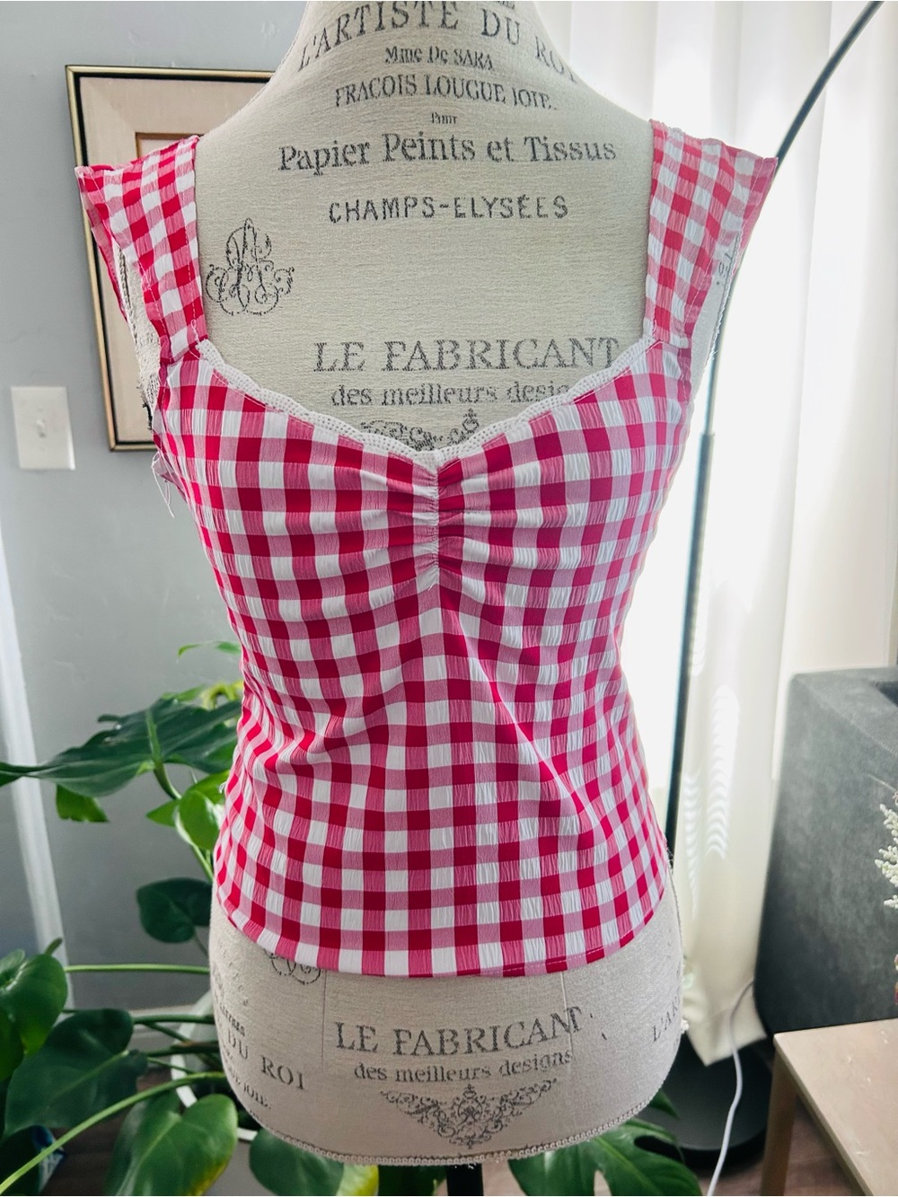 Red and White Gingham Sweetheart Tank